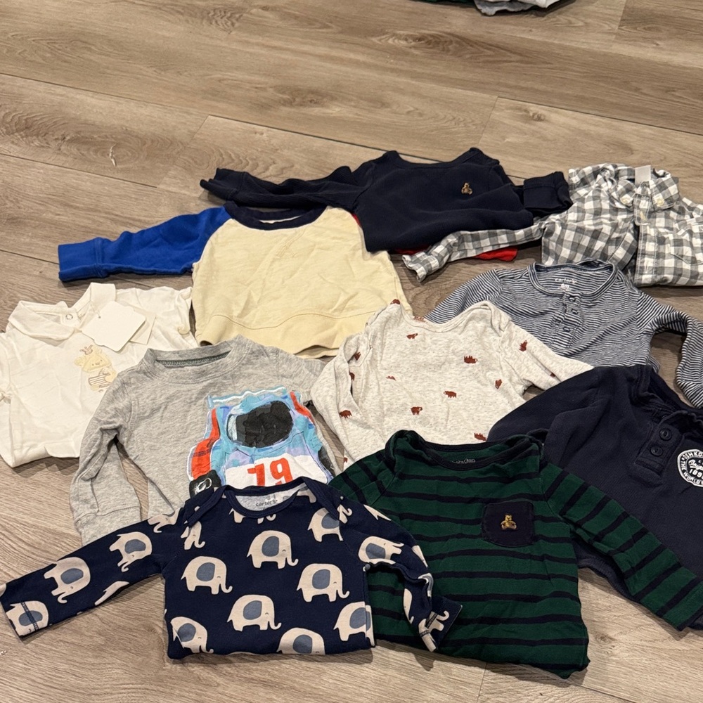 GAP Navy and Green Striped Long Sleeve Tee